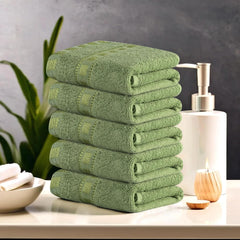 Kuber Industries Cotton Hand & Face Towels 200 Gsm | Easily Washable Workout Gym Napkins For Men & Women | Pocket Towel - Green (Pack Of 5)