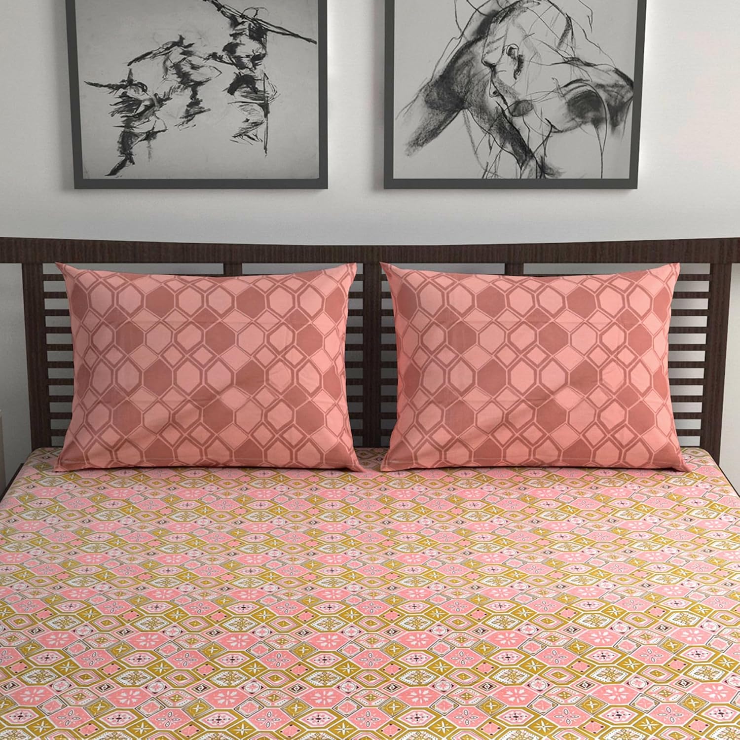 100% Pure Cotton Double Bedsheet For Queen With 2 Pillow Covers - 87 X 100 Inches, Multicolor | Soft & Durable For Everyday Use & Bedroom - All Season Comfort