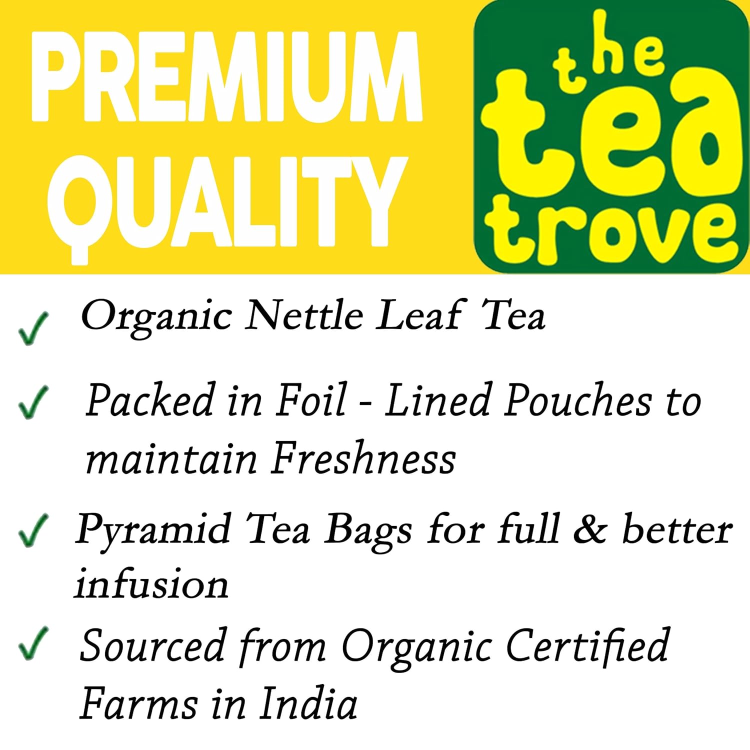 The Tea Trove Organic Nettle Leaf Herbal Tea Bags In Resealable Pouch - 40 Pyramid Tea Bags | Environmentally Friendly Packaging - Eco Friendly, Caffeine Free