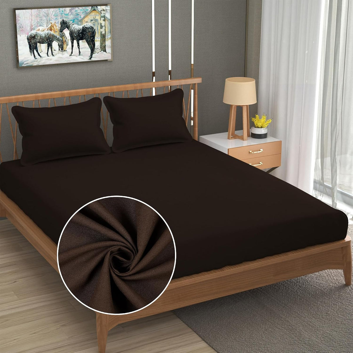 Queen Size Solid Plain Bedsheet Set Includes 2 Pillow Covers - 90 X 95 Inches, Brown | Exceptional Softness & Breathability | Premium Microfiber Material