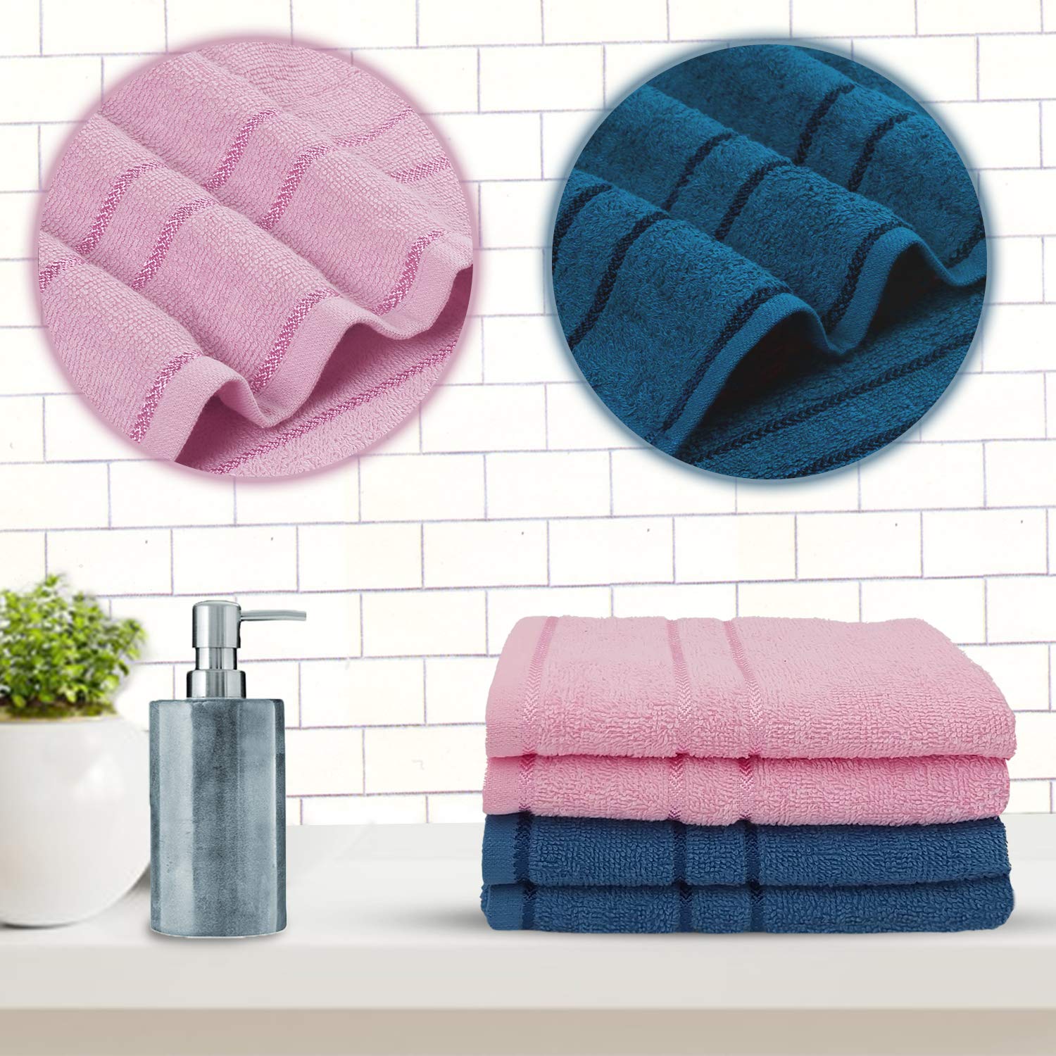 Sassoon Melrose 100% Cotton Hand Towel 800 Gsm | Highly Absorbent, Soft Material Perfect For Daily Use (Blue & Pink) -4 Piece