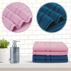 Sassoon Melrose 100% Cotton Hand Towel 800 Gsm | Highly Absorbent, Soft Material Perfect For Daily Use (Blue & Pink) -4 Piece