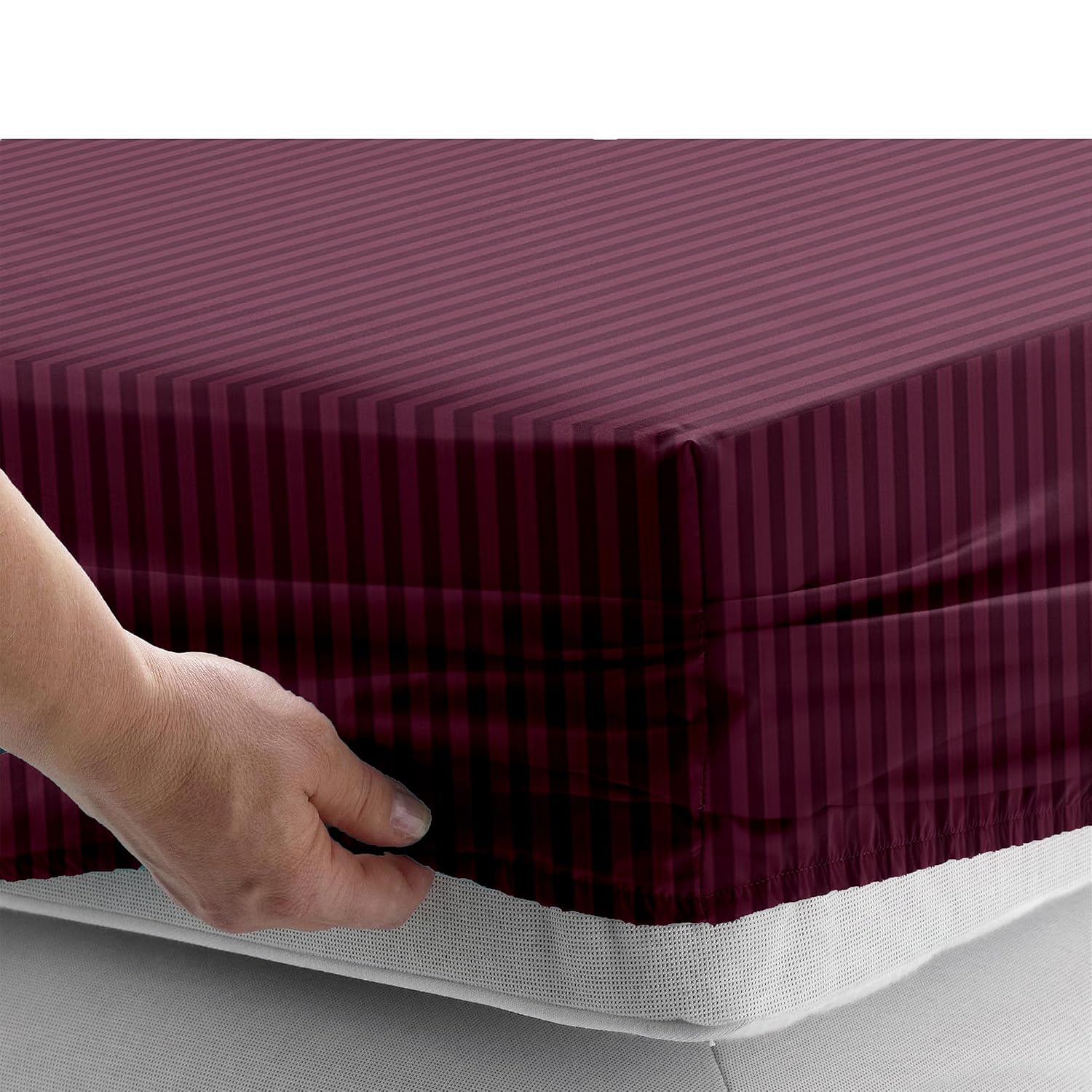 Stripes King Size Cotton Bedsheet With 2 Pillow Covers - 86 X 94 Inches, Maroon | Perfect For Home Decor, Guest House | Ideal For All Seasons