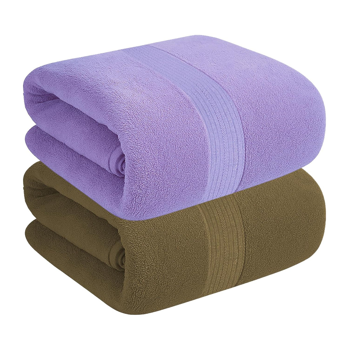 House Of Terry 100% Cotton Bath Towel 1000 Gsm | Quick Dry, Soft & Absorbent, Fade-Resistant, Skin-Friendly Large Size Towel (Brown & Lilac) - Pack Of 2