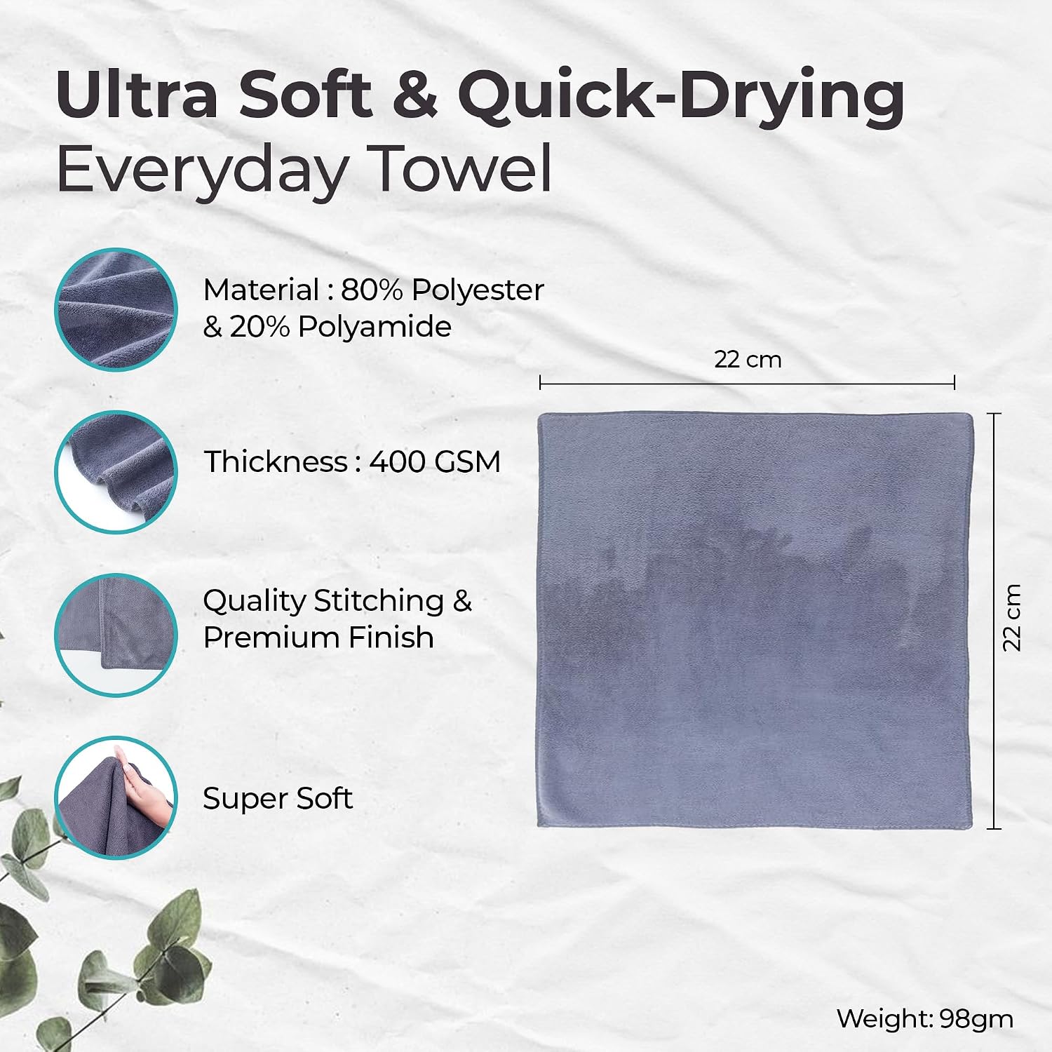 The Better Home Face Towel 150 Gsm | Microfiber Towel For Men & Women Machine Washable Quick Drying Easy To Carry (Grey)