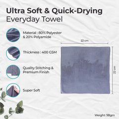 The Better Home Face Towel 150 Gsm | Microfiber Towel For Men & Women Machine Washable Quick Drying Easy To Carry (Grey)