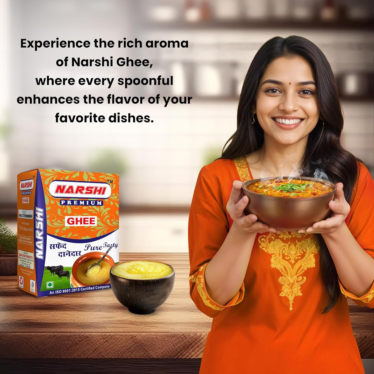 100% Natural Danedar Ghee By Narshi | Good Source Of Vitamin A, Delicious Healthy & Nutritious Traditional Homemade Ghee | (1 Litr) 33.8 Ounce | Box Pack