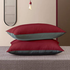 Premium Microfiber Soft Pillow For Sleeping, Maroon & Grey, Standard Size - 16 X 24 Inches | Comfy Hotel Comfort Pillow, Vacuum Packed | Bed Pillow, Hypoallergenic, Lightweight - Set Of 2