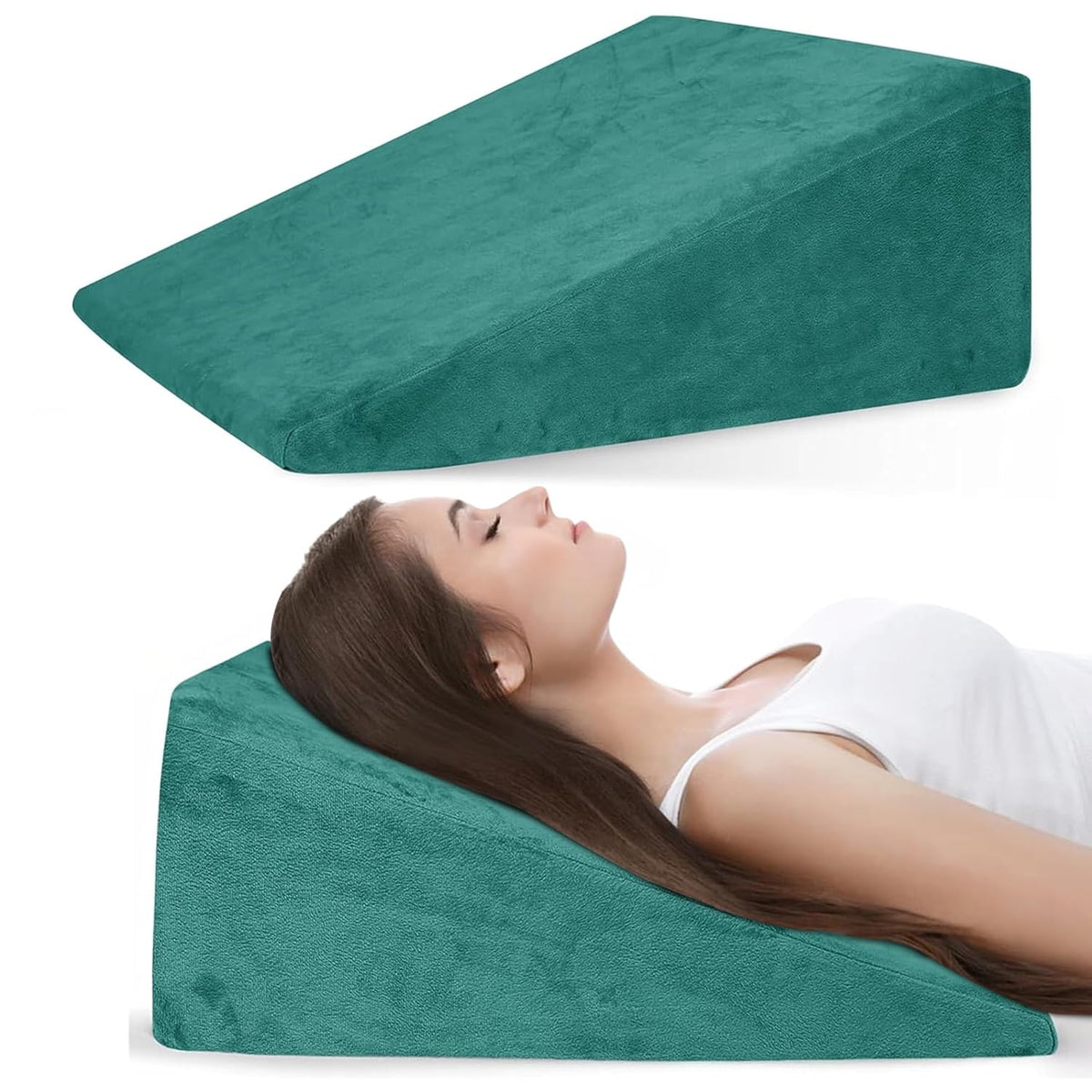 Wedge Pillow, Back Support Pillow For Neck Pain, Medium Firm, Green Color | Pillow For Headaches, Reflux, Shoulders, Back Pain & High Resilience, Velvet Fabric, Adjustable Pillow - Pack Of 1