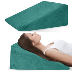 Wedge Pillow, Back Support Pillow For Neck Pain, Medium Firm, Green Color | Pillow For Headaches, Reflux, Shoulders, Back Pain & High Resilience, Velvet Fabric, Adjustable Pillow - Pack Of 1