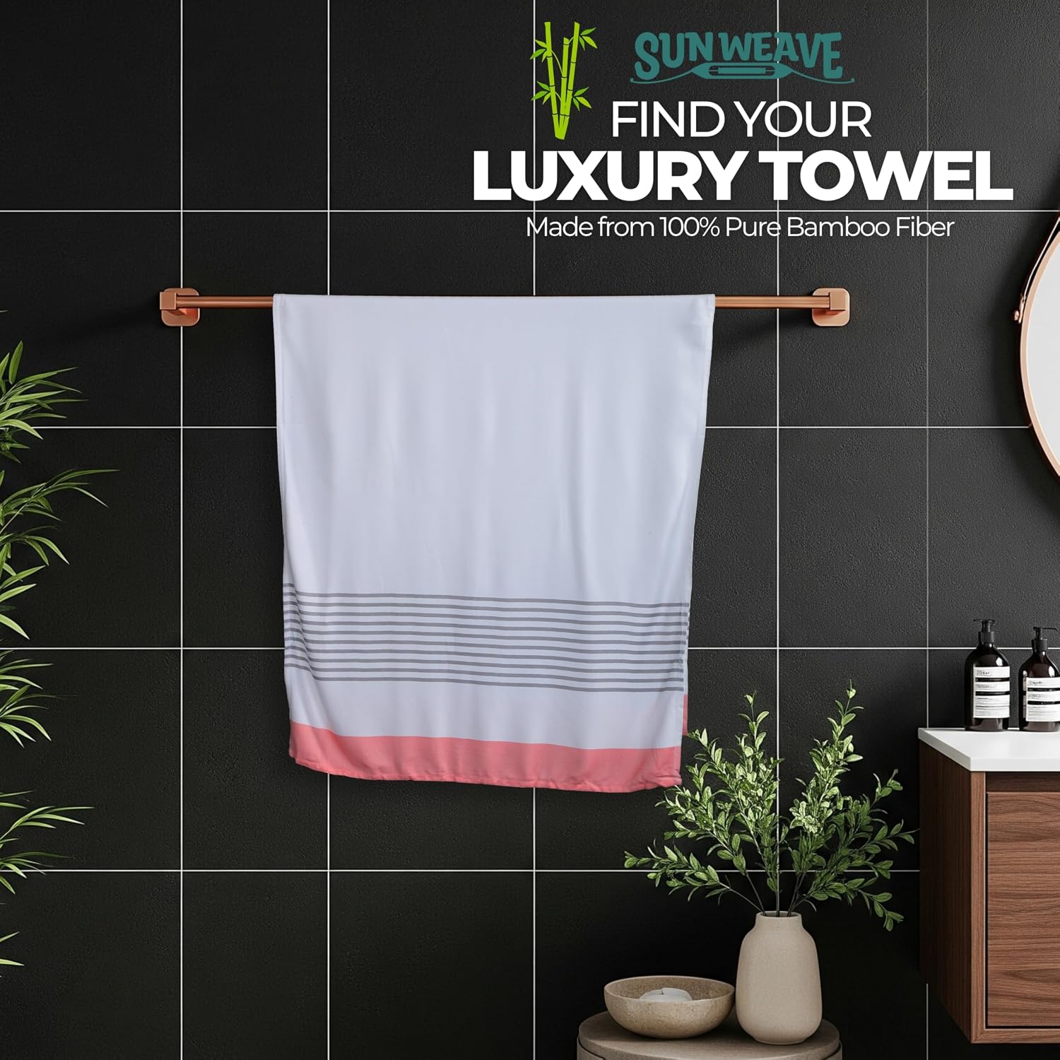 Sun Weave Soft Feel Bamboo Bath Towels Large Size | Quick Absorbent Head Bath Towel For Women | Quick Dry Light Weight Travel Towel