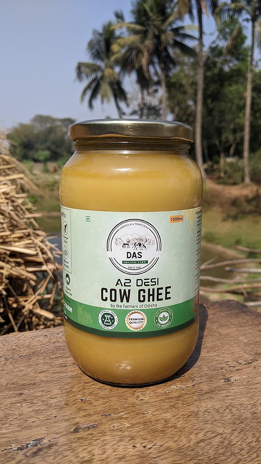 100% Pure A2 Cow Ghee By Das Organic Farm | Rich In Nutrients & Flavor Desi Ghee Supports Muscle Growth | (1 Litr) 33.8 Ounce | Jar Pack