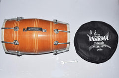 Handmade Wooden Dholak Nut 18" With Cover - Brown | Perfectly Symmetric Round Dholak - Dholak For Festival, Wedding, Satsang | Very Easy To Tune