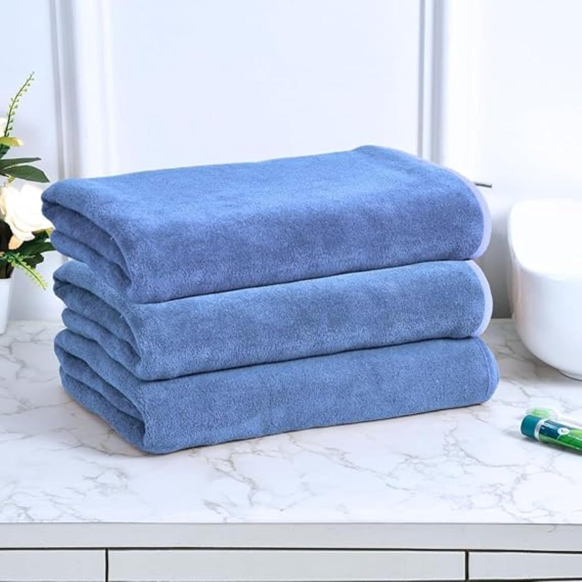 Black Gold The Finer Touch Premium Microfiber Bath Towel 1200 Gsm | Ultra Soft & Absorbent Quick Dry Towel Lightweight Microfiber Bath Towel (Blue) - Pack Of 3