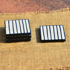 Studio Pottery Ceramic Tea & Coffee Square Coasters Set Of 4 - White & Black | Dining Table Coasters - Bar Accessories