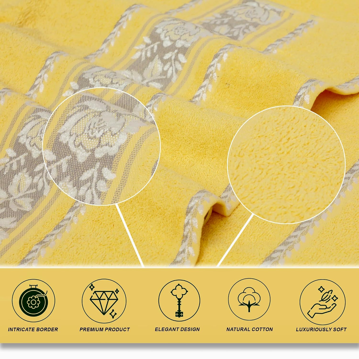 Liberty Towels 100% Cotton Large Size Bath Towel 450 Gsm | Highly Absorbent, Soft & Quick Dry Bathroom Towel | Elegant Design (Yellow)