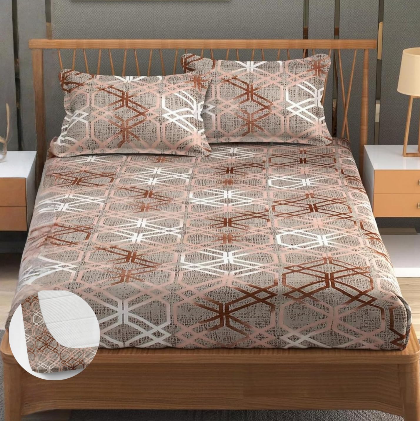 Premium Heavy Cotton Elastic Fitted King Size Bedsheet With 2 Pillow Covers - 72 X 78 X 10 Inches, Brown | All Weather Comfort & Bedroom
