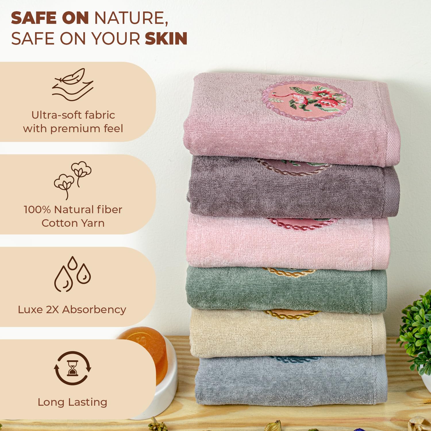 Akiko Home Prima Dream 100% Cotton Hand Towel 1200 Gsm | Soft, Absorbent & Durable, Cotton Hand Towel | Pack Of 6 (Multicolor)