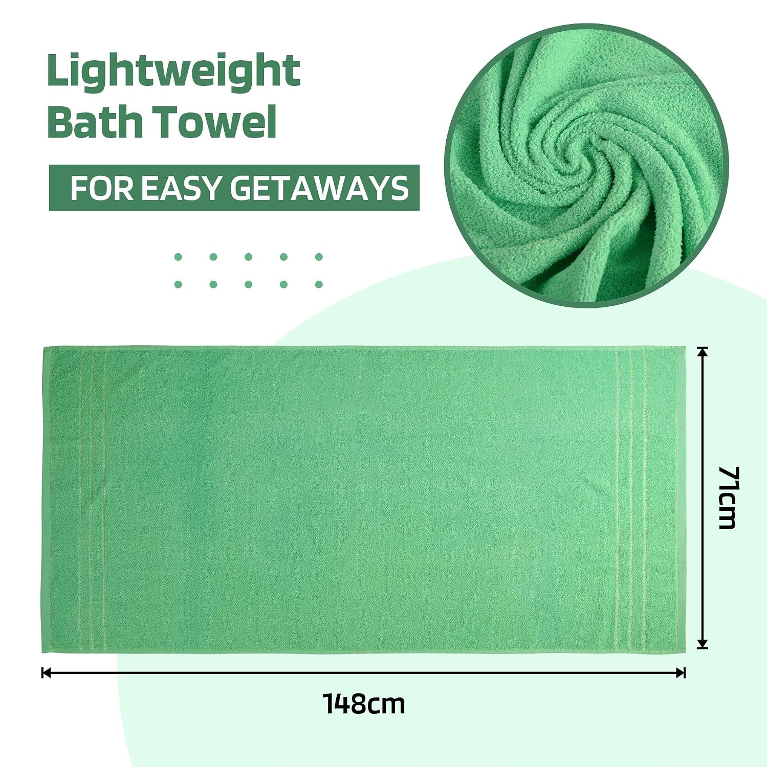 Kuber Industries Bath Towel 1800 Gsm | Towel For Bath, Gym, Travel & Beach | Plain Lining (Green)- Pack Of 4