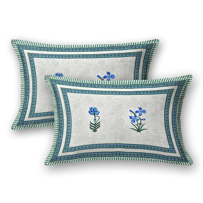 Hand Block Printed Cotton King Size Bedsheet With 2 Pillow Covers, 90 X 108 Inches, White | Good For Villas, Resorts, Guest Houses, & Daily Home Use