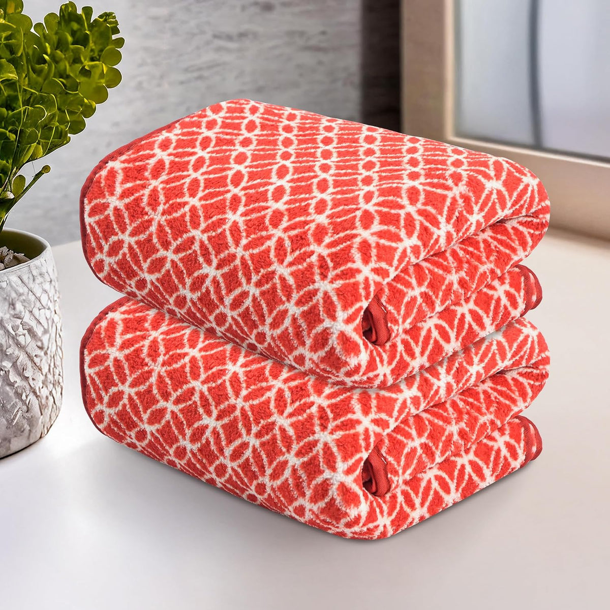 Heart Home Microfiber Soft Face Towels 500 Gsm | Quick Dry & Absorbent Hanging Hand Towels Circle - Red (Pack Of 2)