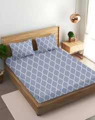 King Size Fitted Bedsheet With 2 Large Pillow Covers - 108 X 108 Inches, Grey & White | Soft, Breathable & Durable | Wrinkle Resistant