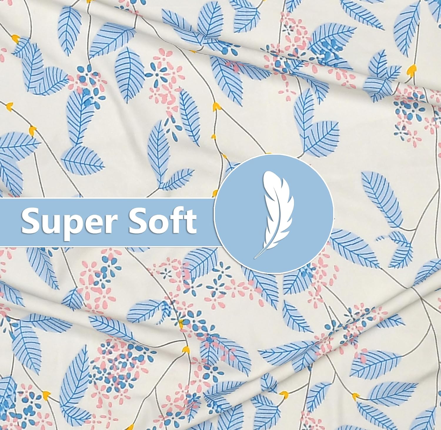 Elastic Fitted Double Bedsheets With 2 Pillow Covers - Size 72 X 68 X 6 Inches, Cream & Blue | Double Bed With Corner Elastic | Wrinkle Free Super Soft Floral Breathable