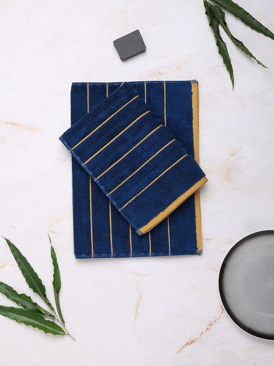 Comfigifts 100% Cotton 2 Bath & 2 Hand Towels 1400 Gsm | Soft, Absorbent, Lightweight Towels With Computerized Embroidery (Estate Blue/Fire)