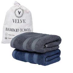 Velve 100% Bamboo Face Towel 600 Gsm | 2x Softer & Absorbent Than Cotton Towels | Skin Friendly With Non-Toxic Colors (Royal Blue & Grey)- Pack Of 2