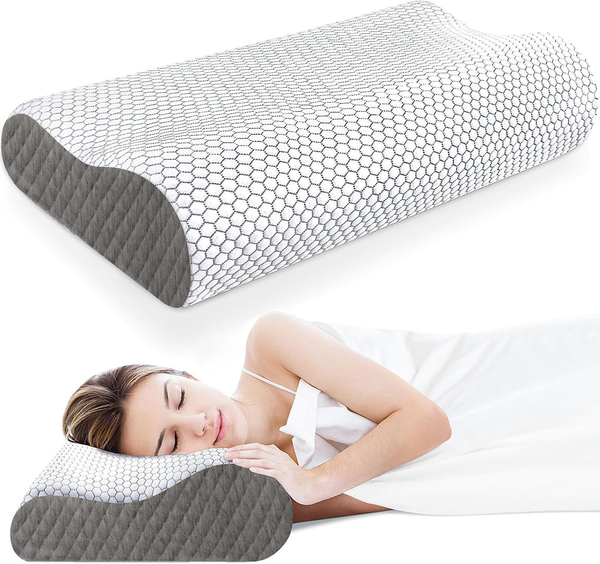 Memory Foam Pillow For Sleeping, Contour Cervical Orthopedic Pillow - Dark Grey | For Neck & Shoulder Pain Relief For Sleeping | Ergonomic Cervical Pillow, Neck Support, Adjustable Pillow
