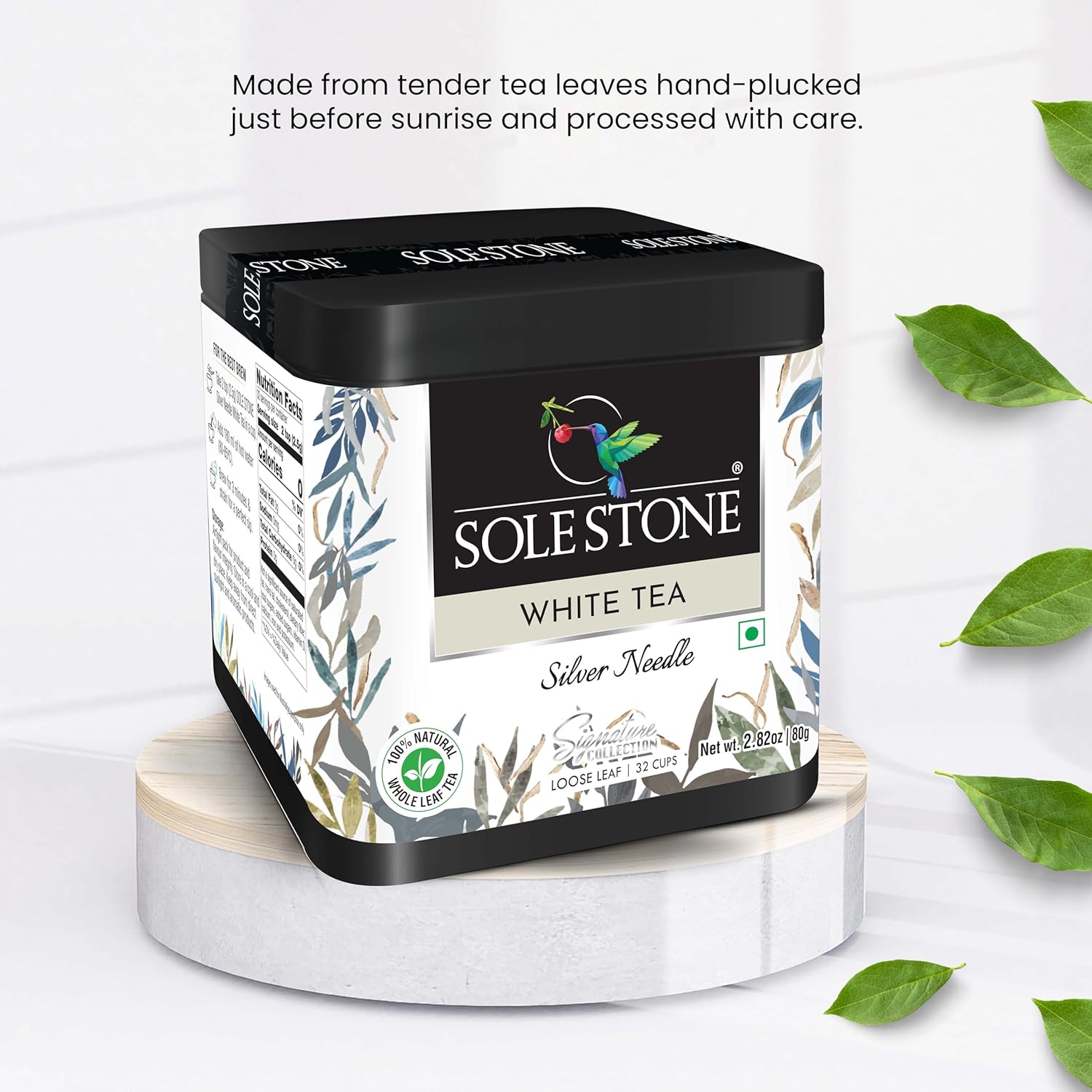 Sole Stone Silver Needle White Tea - 80gm, 2.8 Ounce, 32 Cups | Reduces Anxiety, Stress Relief - Rich In Antioxidants, 0% Bitterness, Low Caffeine | 100% Natural Whole Leaf Tea