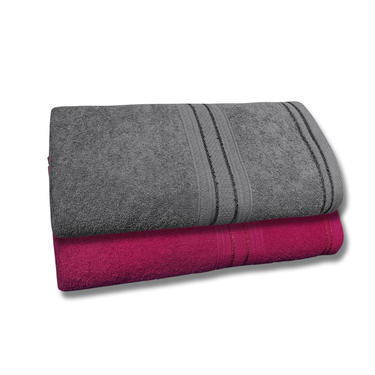Dreamscape 100% Cotton Bath Towel 1100 Gsm - Set Of 2 (Light Grey & Dark Pink)