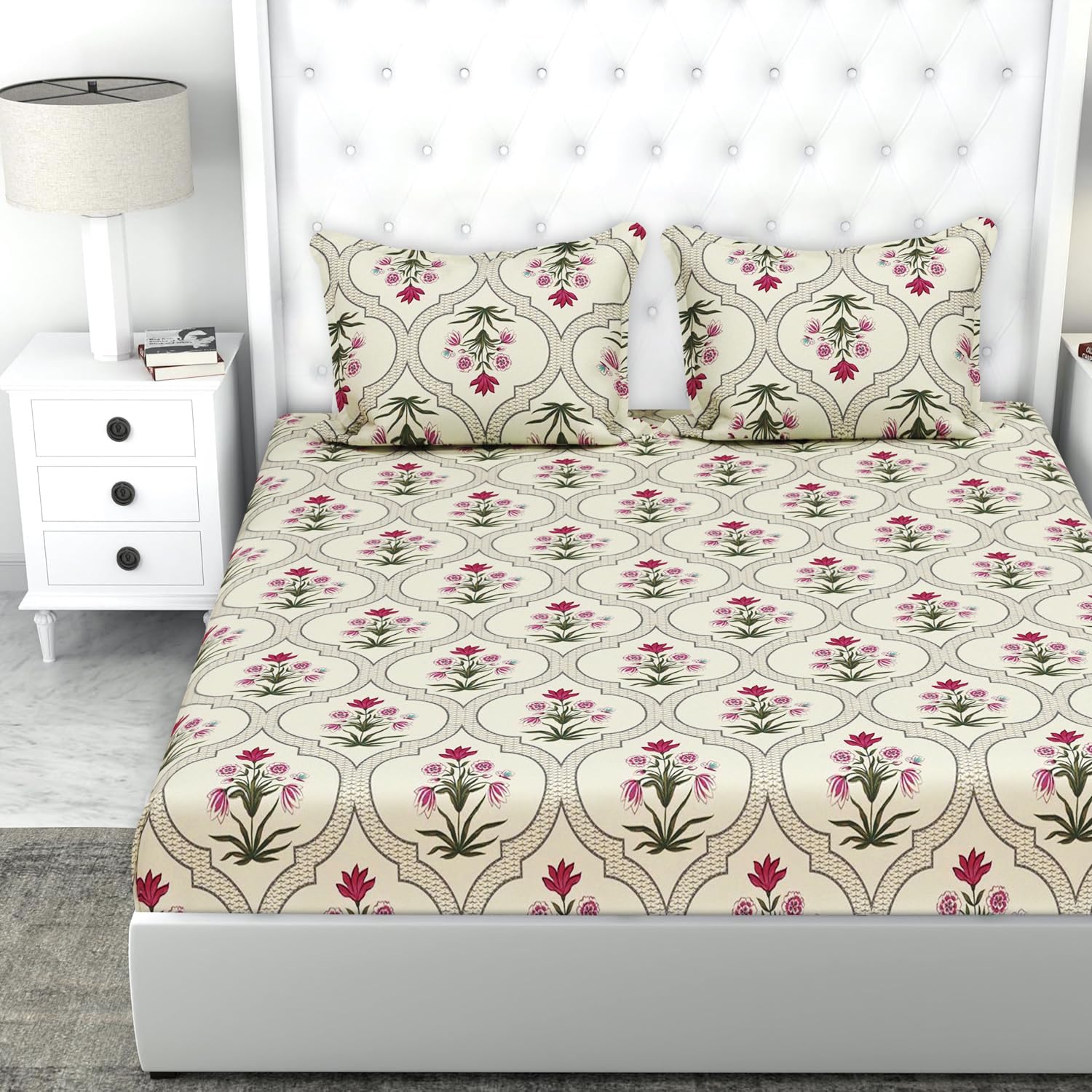 Double Bedsheet 1 Comforter 2 Pillow Covers - 90 X 100 Inches, Grey & Pink, 4 Pcs Bedding Set | Cotton Summer Ac Comforter Set King Size Double Bed