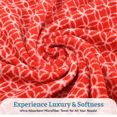 Kuber Industries Microfiber Bath Towel 1400 Gsm | Large Size Soft Quick Dry & Absorbent Shower Bath Towel (Circle- Red)- Pack Of 4