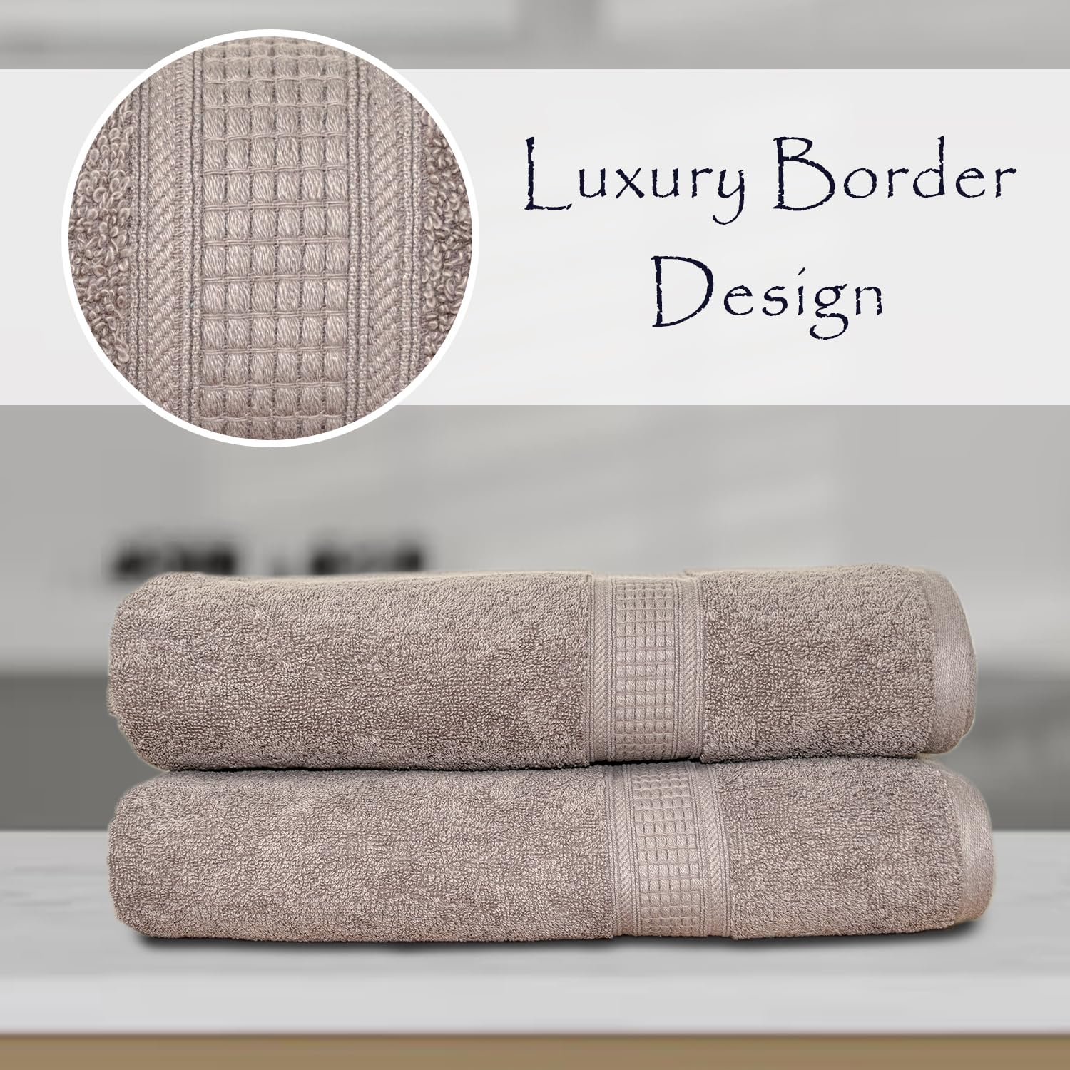Rangoli 100% Cotton Fibre Bath Towel 1000 Gsm | Highly Durable & Super Absorbent Towel | Skin-Friendly & Quick Drying Luxury Towels (Ash Brown) - Pack Of 2