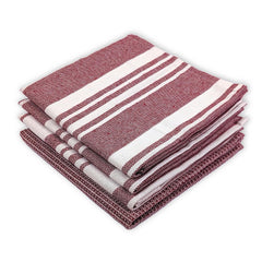 Indihaus Cotton Multi-Purpose Kitchen Hand Towels 250 Gsm | Waffle & Stripes Lunch, Dish Towel (Earthy Crimson)- Pack Of 4