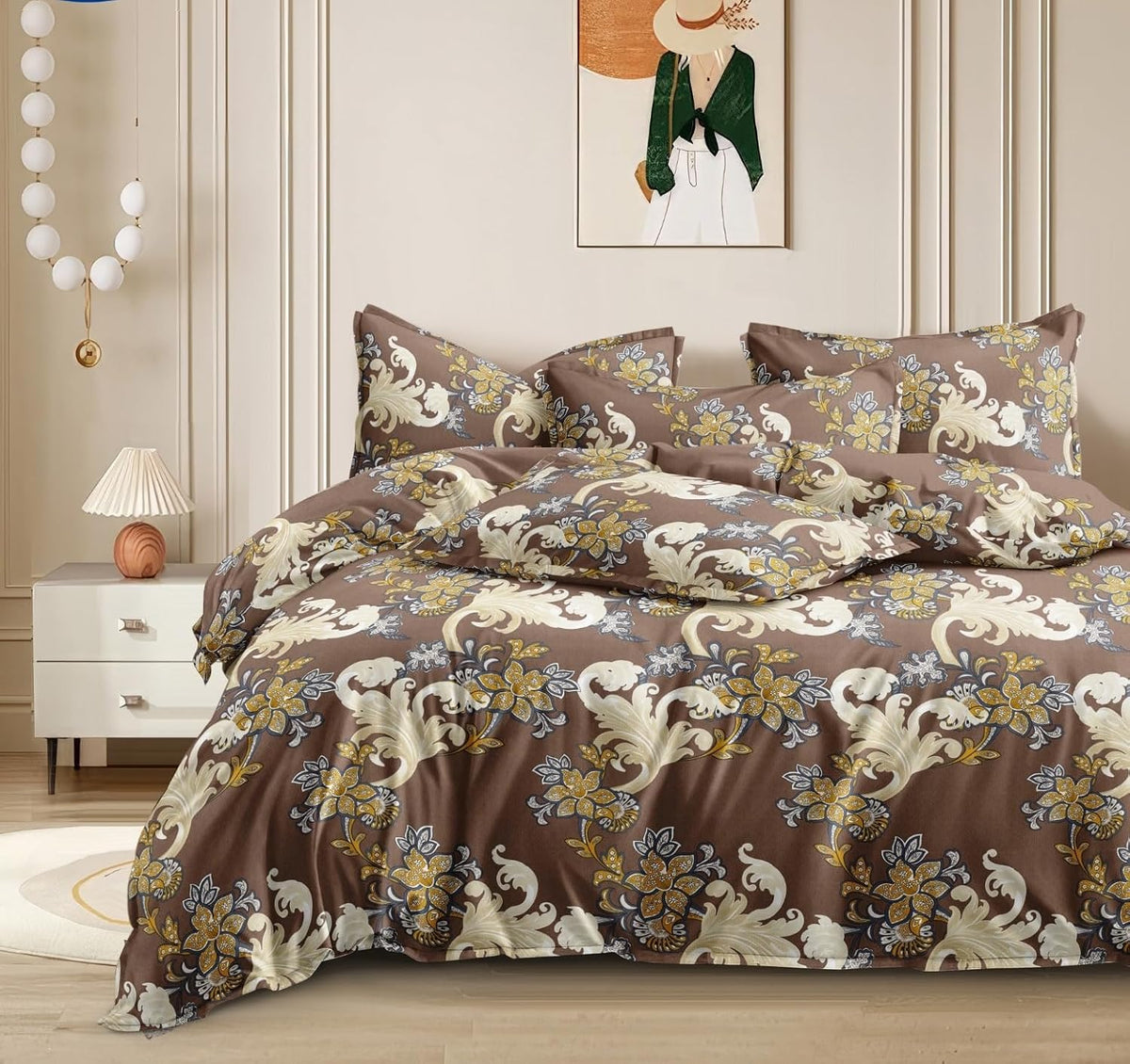Cotton Elastic Fitted Printed Queen Size Double Bed Bedsheet With 2 Pillow Cover | 60 X 78 Inches, Brown - Soft Touch, Wrinkle Resistant, Skin Friendly