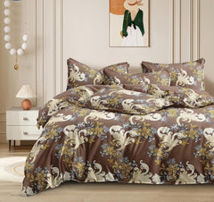 Cotton Elastic Fitted Printed Queen Size Double Bed Bedsheet With 2 Pillow Cover | 60 X 78 Inches, Brown - Soft Touch, Wrinkle Resistant, Skin Friendly