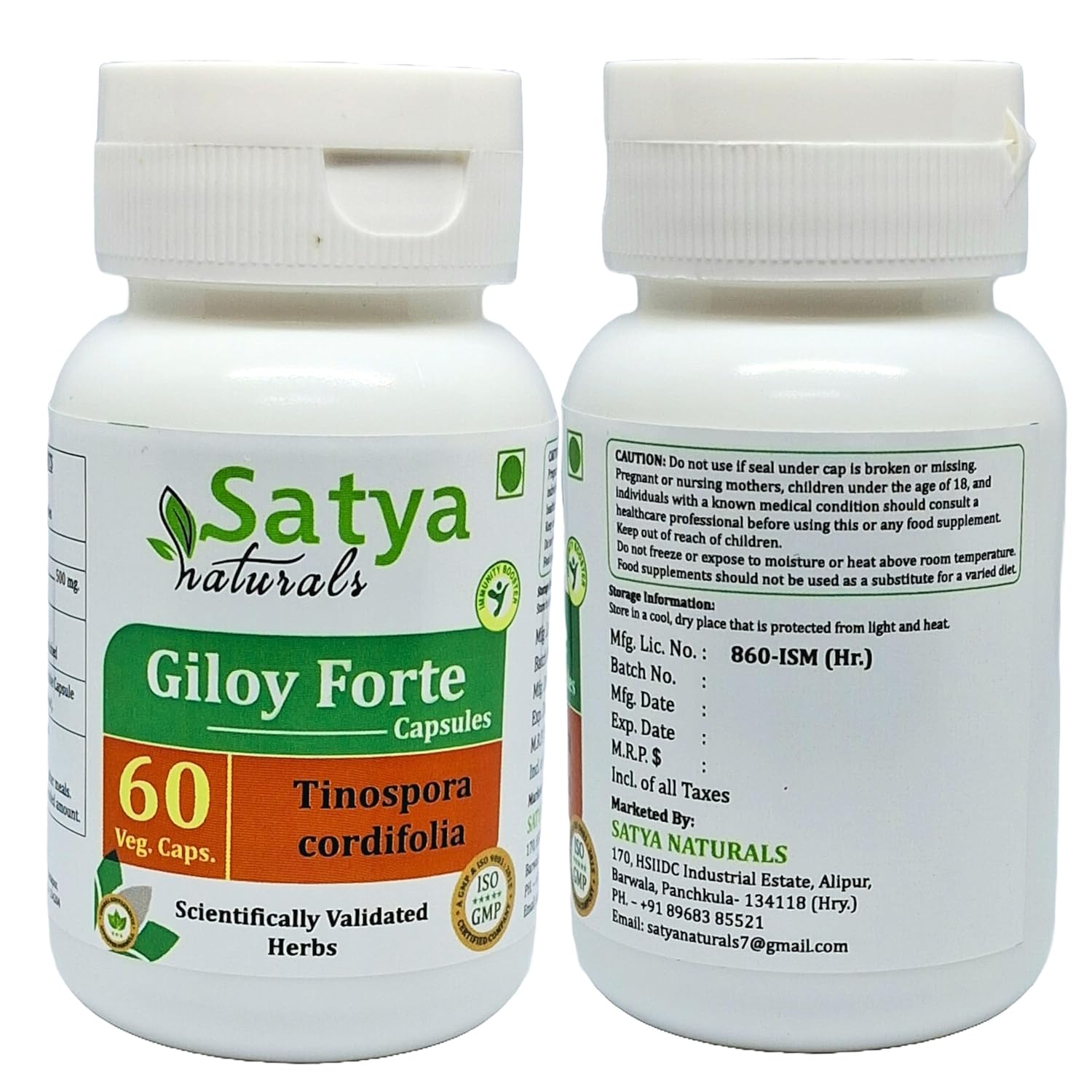 Satya Naturals Tinospora Cordifolia Giloy, Guduchi Extract Capsules, Highest Potency, 100% Herbal Product | 500mg 60 Capsules 100gm 0.2lbs Each Pack Of 2