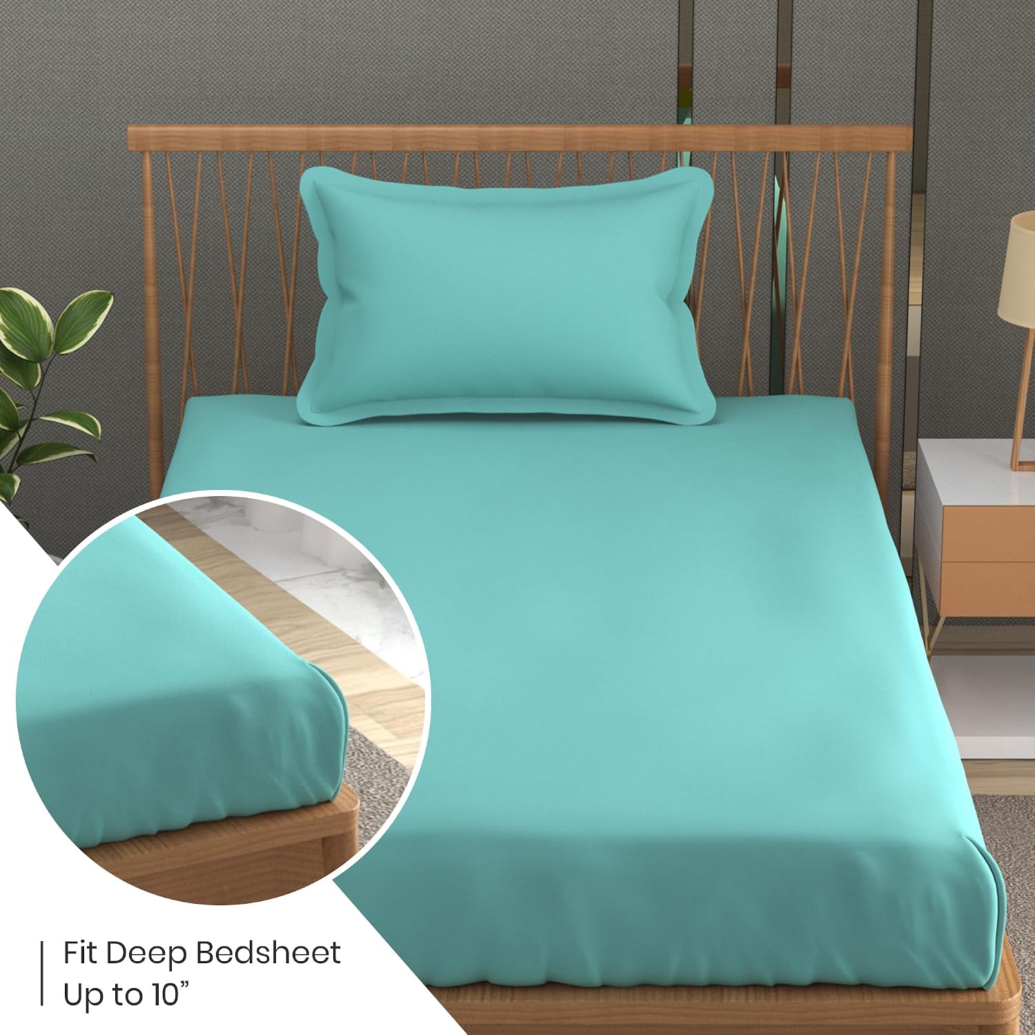 Solid Plain Single Size Bedsheet Set With 1 Pillow Covers | Size - 60 X 90 Inches, Aqua | Ideal For All Seasons Due To Its Breathable Nature