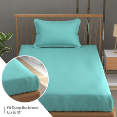 Solid Plain Single Size Bedsheet Set With 1 Pillow Covers | Size - 60 X 90 Inches, Aqua | Ideal For All Seasons Due To Its Breathable Nature