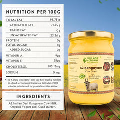 Premium A2 Kangayam Cow Ghee By Village Company | Rich In Nutrients Calcium & Iron Pure Healthy Desi Cow Ghee Good For Bones Health | (500ml) 16.9 Ounce | Jar Pack