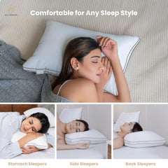 Gusseted Hotel Pillows For Sleeping, Neck Support Pillows, White | Down Alternative, Hypoallergenic, Bed Pillows | For Side & Back Stomach Sleepers, Soft & Supportive - Pack Of 2