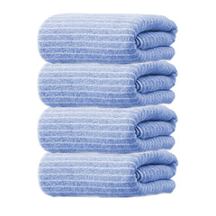Black Gold The Finer Touch Microfiber Striped Hand Towel 800 Gsm | Soft & Quick Dry, Lightweight & Absorbent Face Towel (Blue) - Pack Of 4