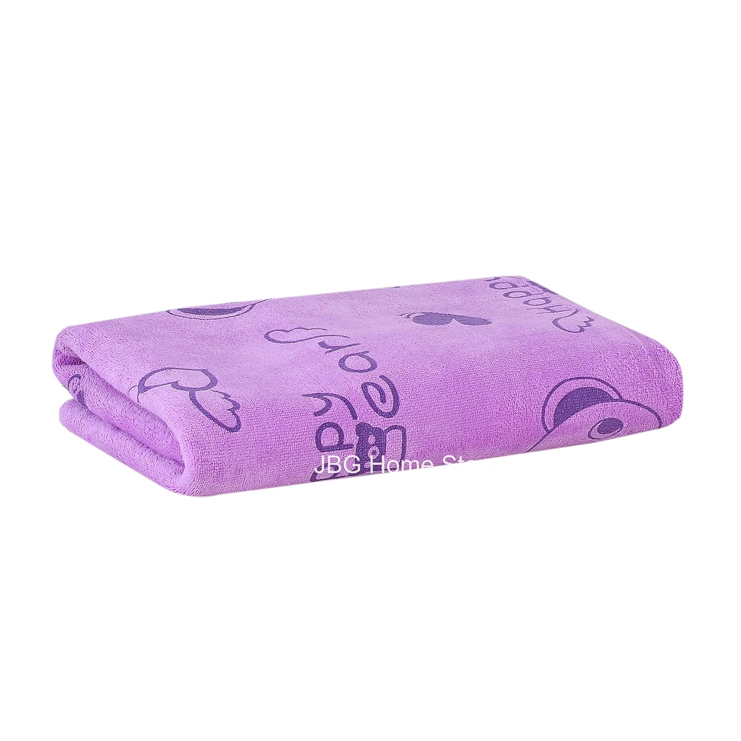 Jbg Home Store Kids Bath Towel 250 Gsm | Premium Microfiber Quick Drying Towels For Babies, Cartoon Print Wash Dry Cloth Towel (Purple Bear) - 1 Pcs