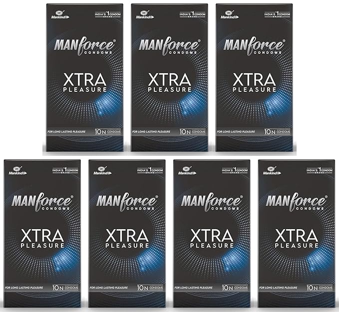Manforce Xtra Pleasure Xtra Dotted Climax Delay Condoms, Unflavoured, 10 Pcs (Pack Of 7)