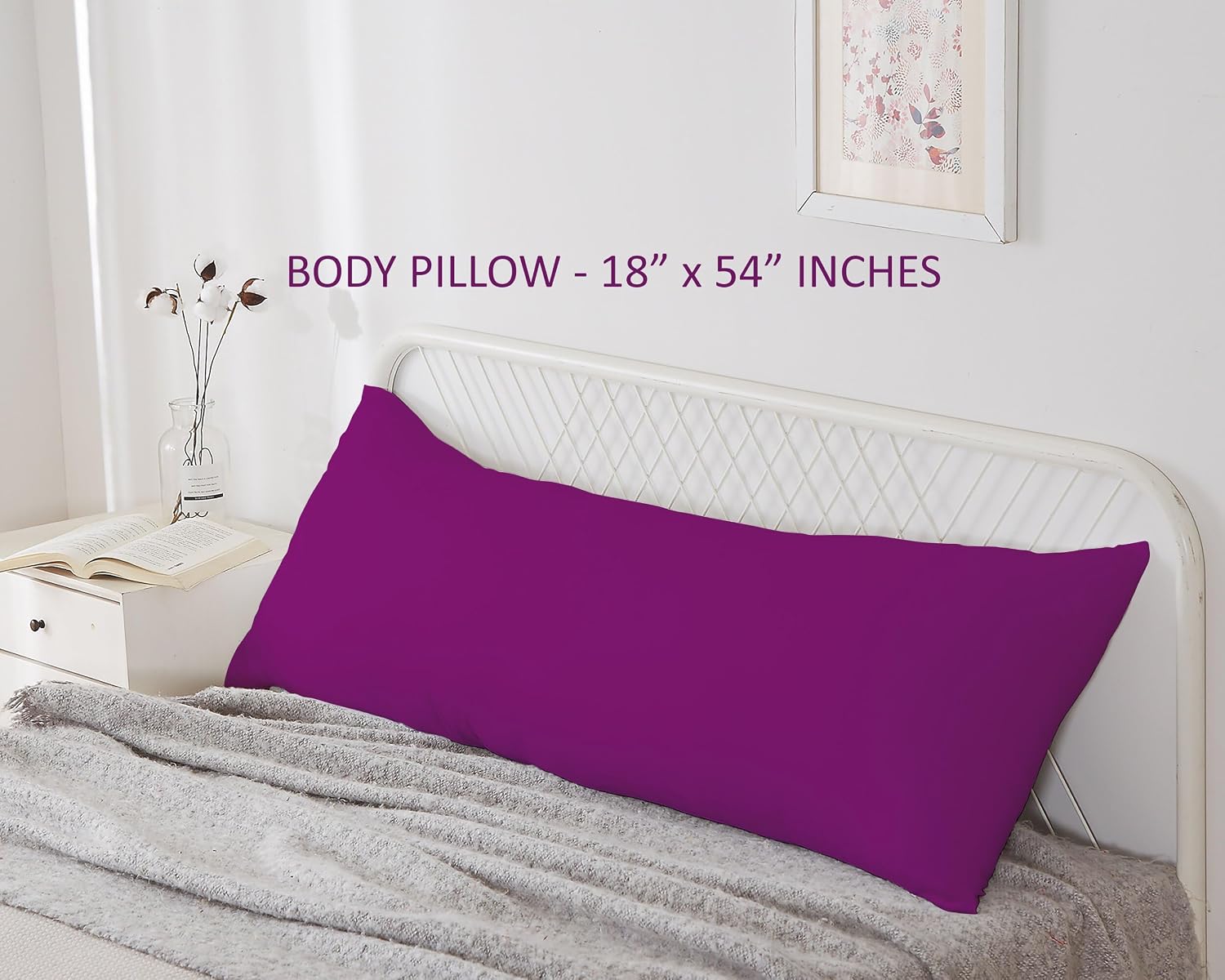 Soft Microfiber Hug Pillow For Sleeping, Full Body Pillow, Purple - 18 X 54 Inch | Long Pillow For Bed, Pregnancy Pillow For Sleeping, Large Pillow, Neck Support, Multipurpose Use