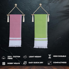 Pure Cotton Turkish Bath Towel 700 Gsm | Extra Soft Plush Light Weight Quick Dry Travel Thin Towels (Mango Leaf & Oval) - Pack Of 2