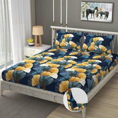 Cotton Elastic Fitted Bedsheets With 2 King Size Pillow Covers - 72 X 78 X 10 Inches, Multicolor | Double Bed With All Around Elastic 350 Thread Count