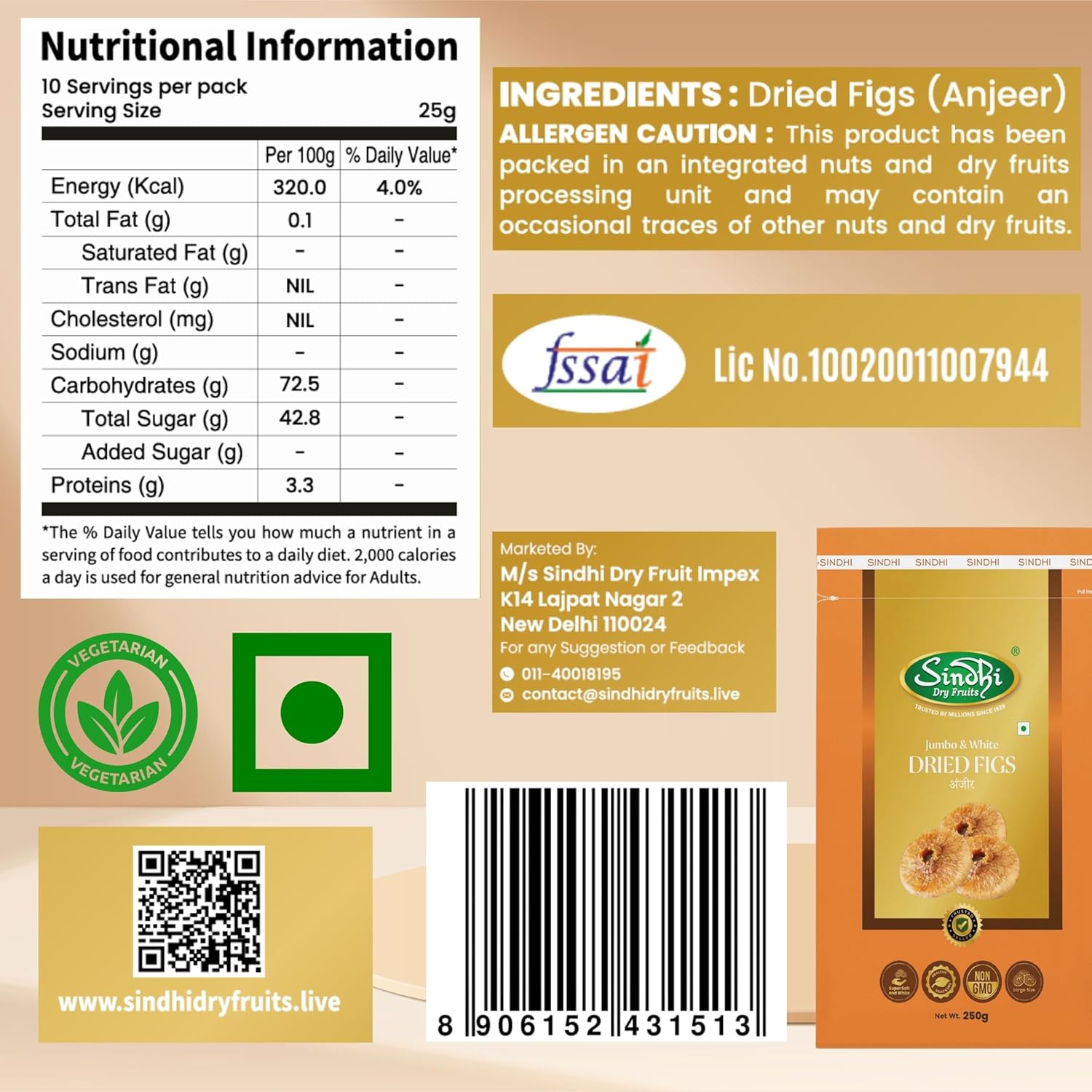 100% Natural Afghani White Jumbo Anjeer Dry Figs By Sindhi 250gm, | Compressed In A Rope, Super Soft Dried Figs Dry Fruits | 8.8 Ounce